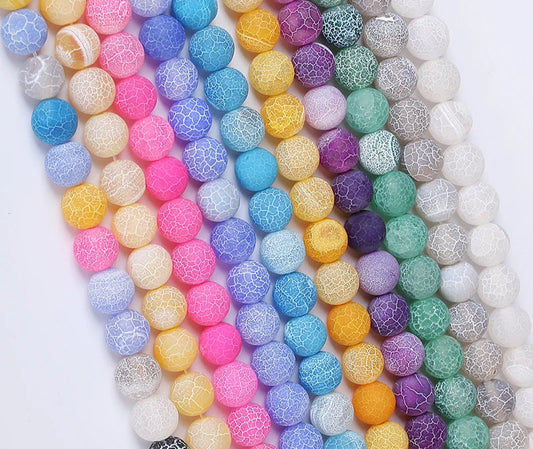 4-12mm Natural Matte Frost Cracked Agates Beads Dragon Veins Agates Loose Beads For Jewelry Making DIY Bracelets Various Colors