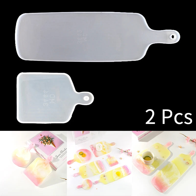 2 Pcs Handle Tray Set Molde Silicona Resina Cutting Board Molds Coaster DIY Epoxy Silicone Resin Mold For Home Desk Craft Tools