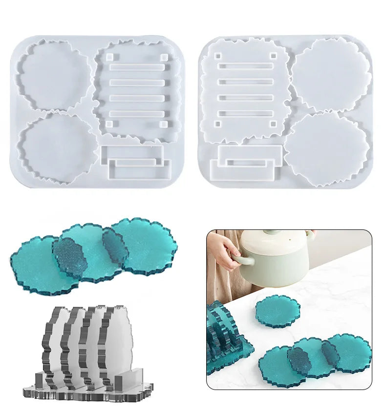 Coaster Silicone Mold Set DIY Crystal Epoxy Resin Mold Storage Kitchen Anti-Scald Heat Insulation Pad Home Desktop Decoration