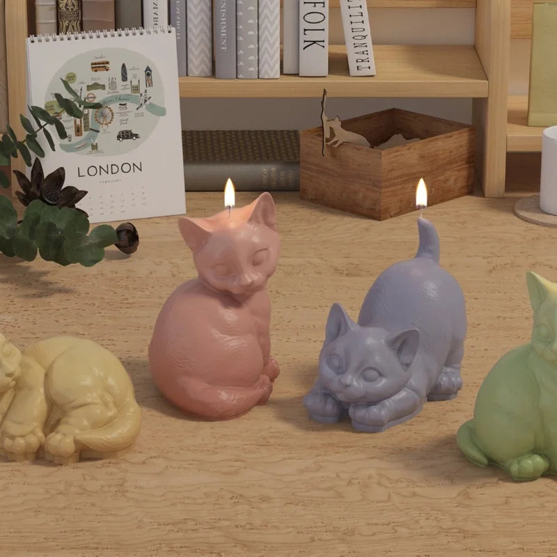 DIY 3D Cat Candle Silicone Mold Aromatherapy Gypsum Candlestick Ornament Epoxy Resin Mold Home Handicrafts Decoration Storage