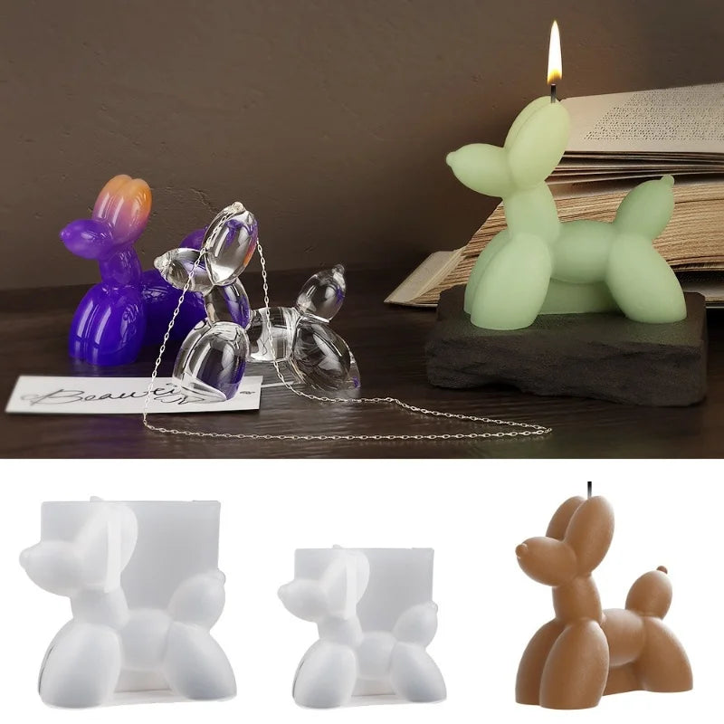 3D Dog Aromatherapy Candle Silicone Mold DIY Trojan Balloon Dog Pendant Keychain Resin Epoxy Mold Home Decoration Storage