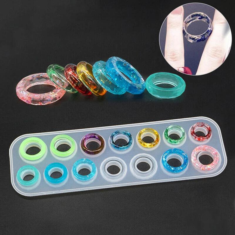 14 Holes Sizes Flat Rings Mold Collection Handmade DIY Making Pendant Ring Jewelry Silicone Mold Crystal Epoxy Mould Epoxy Resin