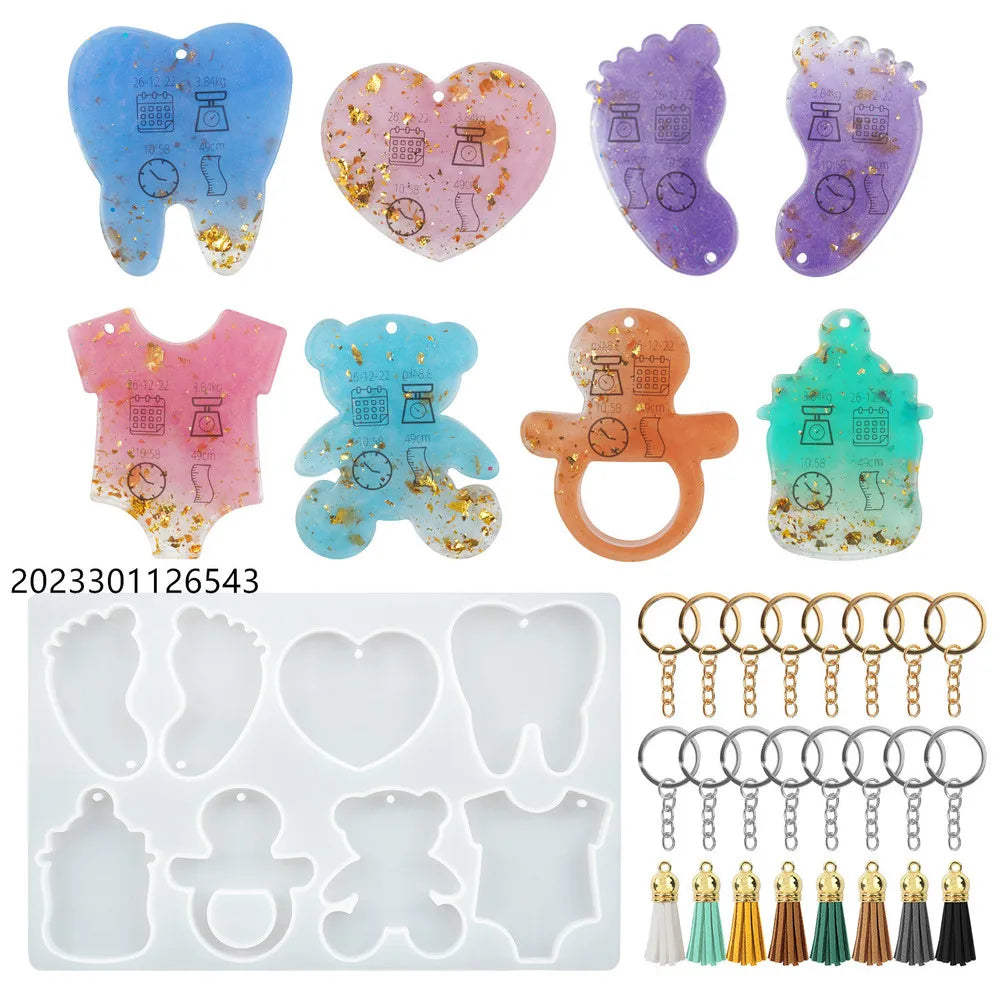 Baby Shower Bapti Pendants Decoration Cute Baby Foot Bottle Shape Epoxy Resin Mold KeyChain Pendant Making Baby Birthday Decor