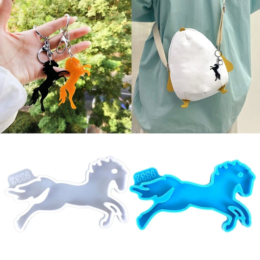 DIY Cute Horse Shaped Silicone Keyring Mold with Hole Handmade Lovely Animal Keychain Pendant Charm Epoxy Resin Casting Mould