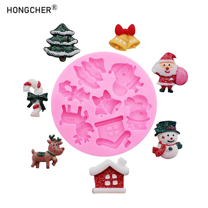 Christmas Series Bells Christmas Tree Snowman Snow House Fondant Cake Silicone Mold DIY Resin Jewelry Accessories Drip Mould