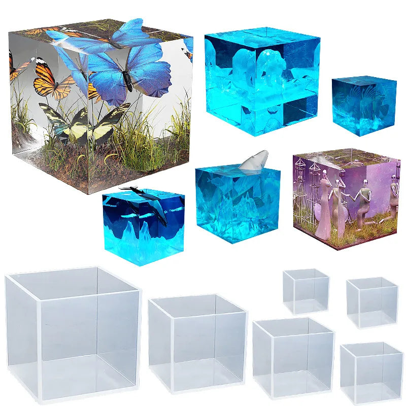 Clear Silicone Cube Molds Large Deep Square Epoxy Resin Mold Transparent Silicone Molds for Resin Casting DIY Jewelry Making