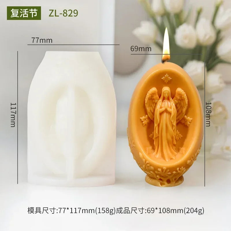 3D Easter Jesus Egg Candle Silicone Mold Virgin Mary Easter Egg Candle Mould Resin Jesus Egg Gypsum Molds Easter Gift