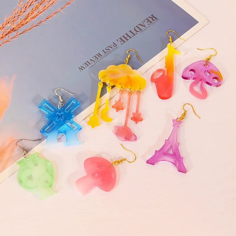 DIY Earrings Crystal Epoxy Resin Mushroom Vase Cloud Castle Musical Instrument Pendant Silicone Mold