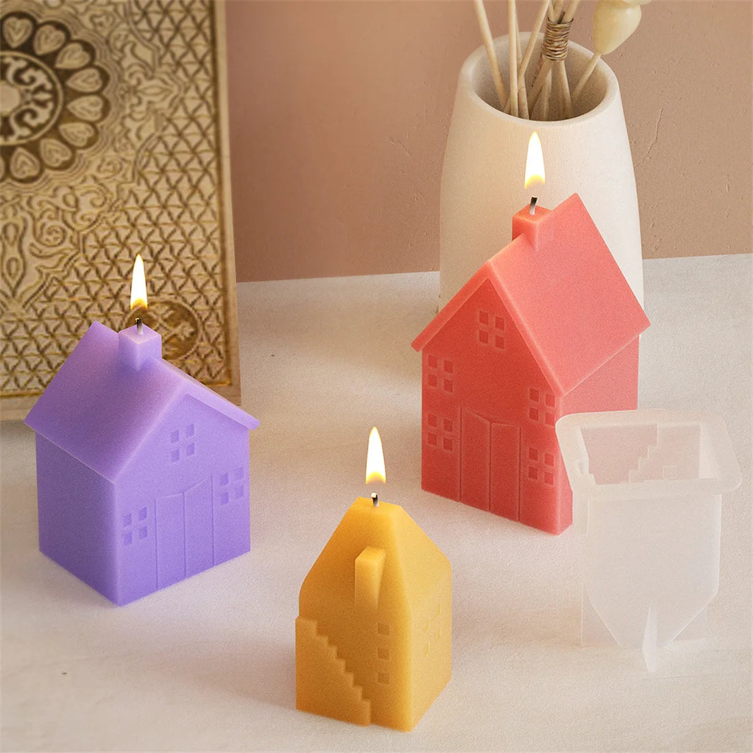 3D House Candle Silicone Mold Stereoscopic House DIY Candle Mold Gypsum Concrete Epoxy Resin Mold House Home Decoration Casting