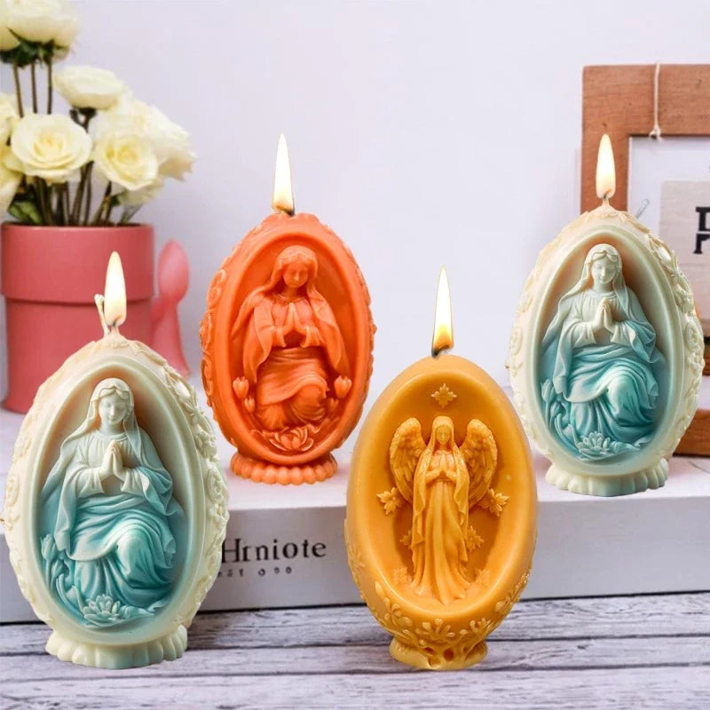 3D Easter Jesus Egg Candle Silicone Mold Virgin Mary Easter Egg Candle Mould Resin Jesus Egg Gypsum Molds Easter Gift