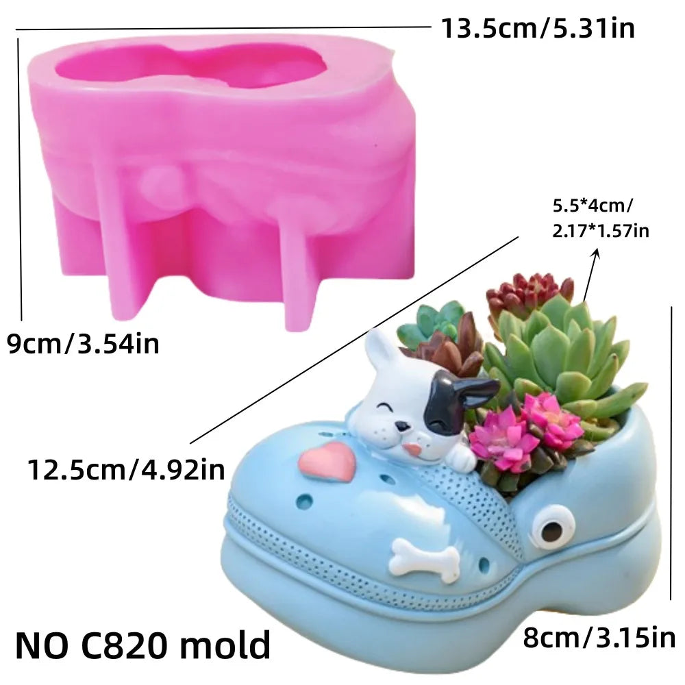 3D Animal Slippers Succulent Plant Flower Pot Resin Silicone Mold Hole Shoes Sandals Storage Box Pen Holder Concrete Gypsum Mold