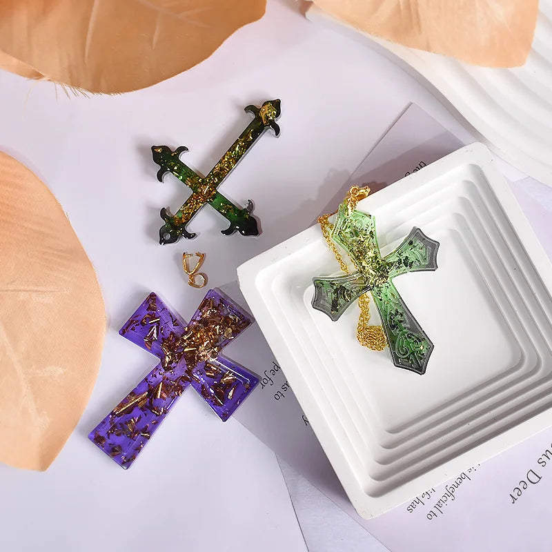 12pcs/set Halloween Cross Pendants Epoxy Resin Mold Silicone Mould for Jewelry Making DIY Crystal Keychain Crafts Casting Tools