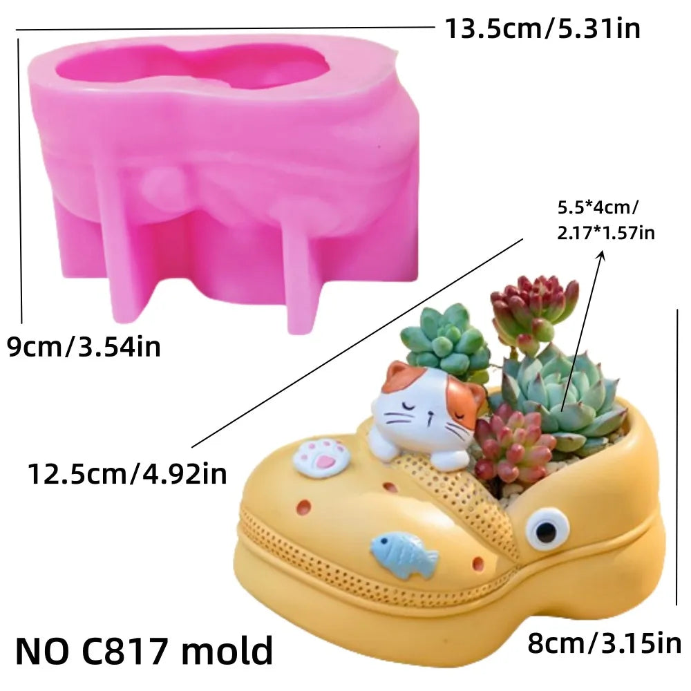 3D Animal Slippers Succulent Plant Flower Pot Resin Silicone Mold Hole Shoes Sandals Storage Box Pen Holder Concrete Gypsum Mold