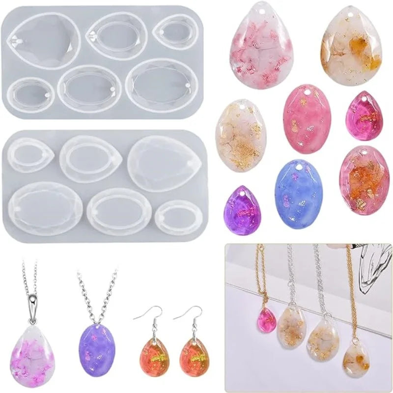 DIY Crystal Drop Resin Cut Oval Water Droplet Pendant Silicone Mold Earrings Pendant Keychain