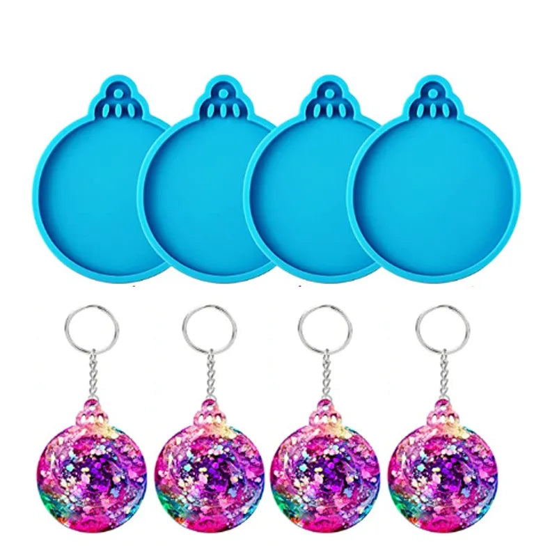 4Pcs Christmas Ball Ornament Resin Mold DIY Round Shape Keychain Pendant Silicone Mold Xmas Tree Hanging Pendant Casting Tool