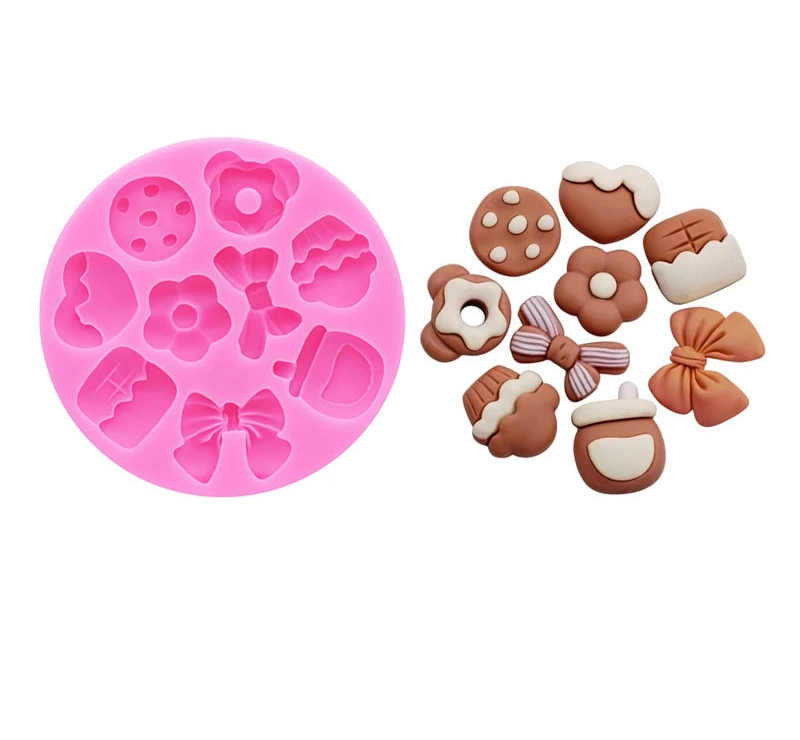 Bow tie donut food and play modeling DIY resin jewelry accessories drip mold chocolate cake dessert decoration silicone molds