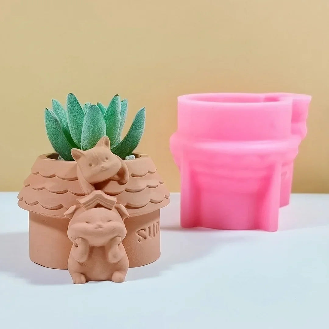 3D Animal Slippers Succulent Plant Flower Pot Resin Silicone Mold Hole Shoes Sandals Storage Box Pen Holder Concrete Gypsum Mold