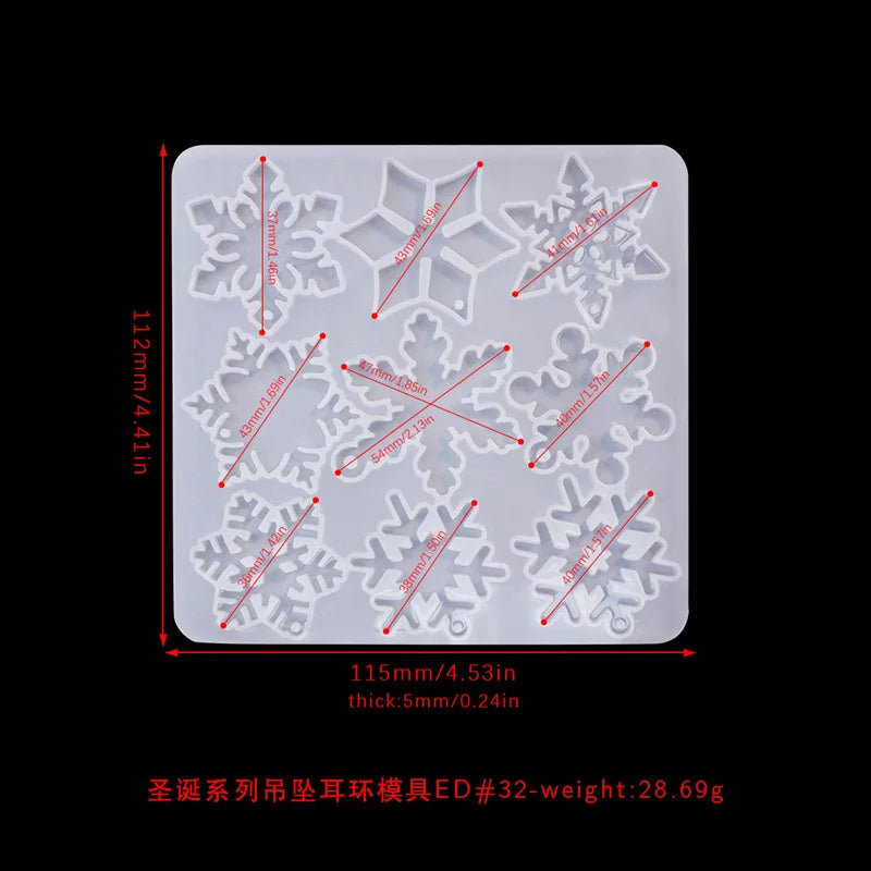 Christmas Hollow Snowflake Ornament Silicone Mold Soft Clear Mould Resin Craft Winter Embellishment DIY Pendants Jewelry Making