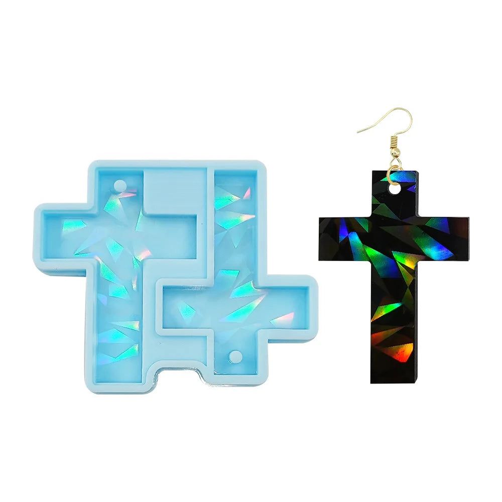 DIY Crystal Epoxy Resin Mold Holographic Laser Cross Earring Silicone Mold