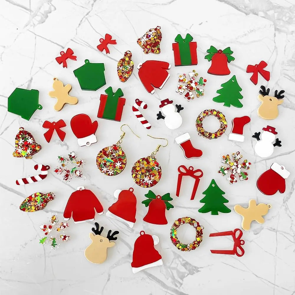 Christmas Earring Mold Resin Silicone Christmas Tree Elk Snowflake Keychain Epoxy Casting Mold for DIY Craft Jewelry Making