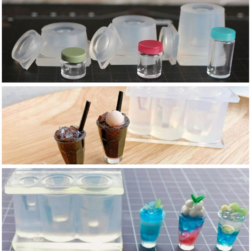 3D Jar Resin Mold Set Soft Silicone Mould Resin Cup Storage Container Mini Molds Unique Cylinder Bottle for Jewelry Making Tools