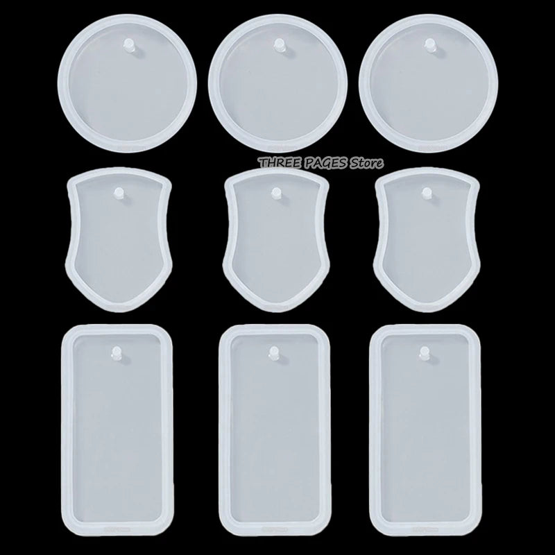 1/6/9 Keychain Pendant Silicone Mold Set DIY Crystal Epoxy Resin Mold Round Rectangle Pendants Jewelry Making Casting Mold