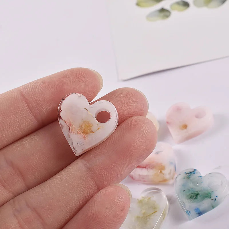 DIY Pendant Crystal Epoxy Resin Mold Heart Shaped Earrings With Holes Love Valentine's Day Chocolate Silicone Mold