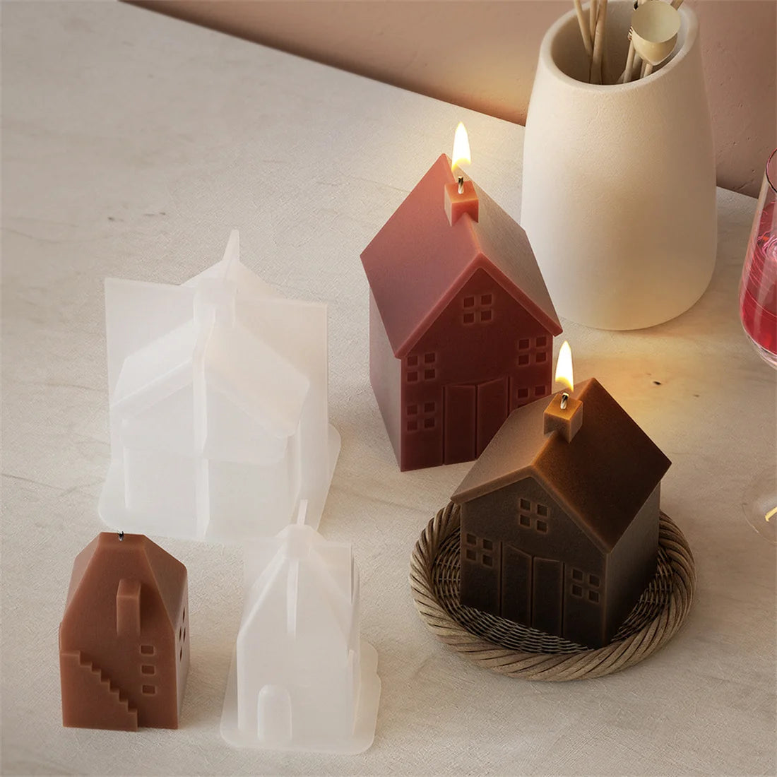 3D House Candle Silicone Mold Stereoscopic House DIY Candle Mold Gypsum Concrete Epoxy Resin Mold House Home Decoration Casting