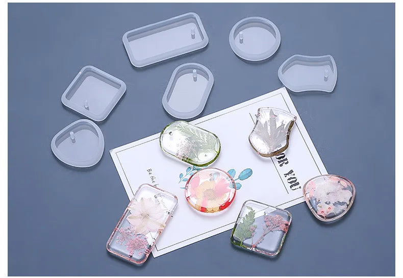 1/6/10pcs Round Silicone Pendant Mold DIY Keychain Mould Making Epoxy Resin Mold Jewelry DIY Craft Rectangle Silicone Mold