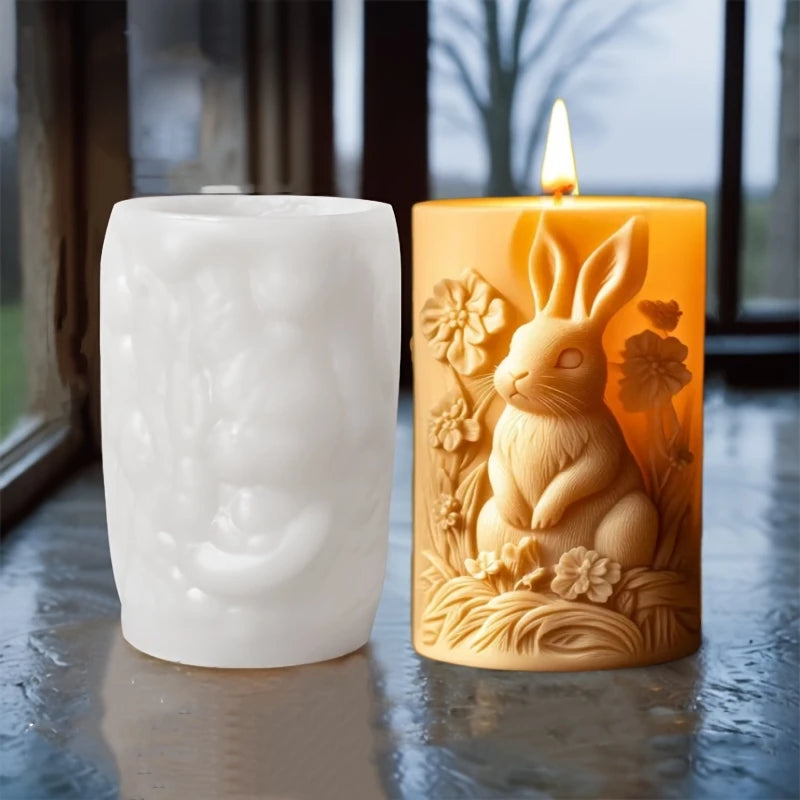 Cute Rabbit Relief Cylinder Candle Silicone Mold Vertical Ear Rabbit Flower Resin Mould Easter Rabbit Relief Crafts Gypsum Molds