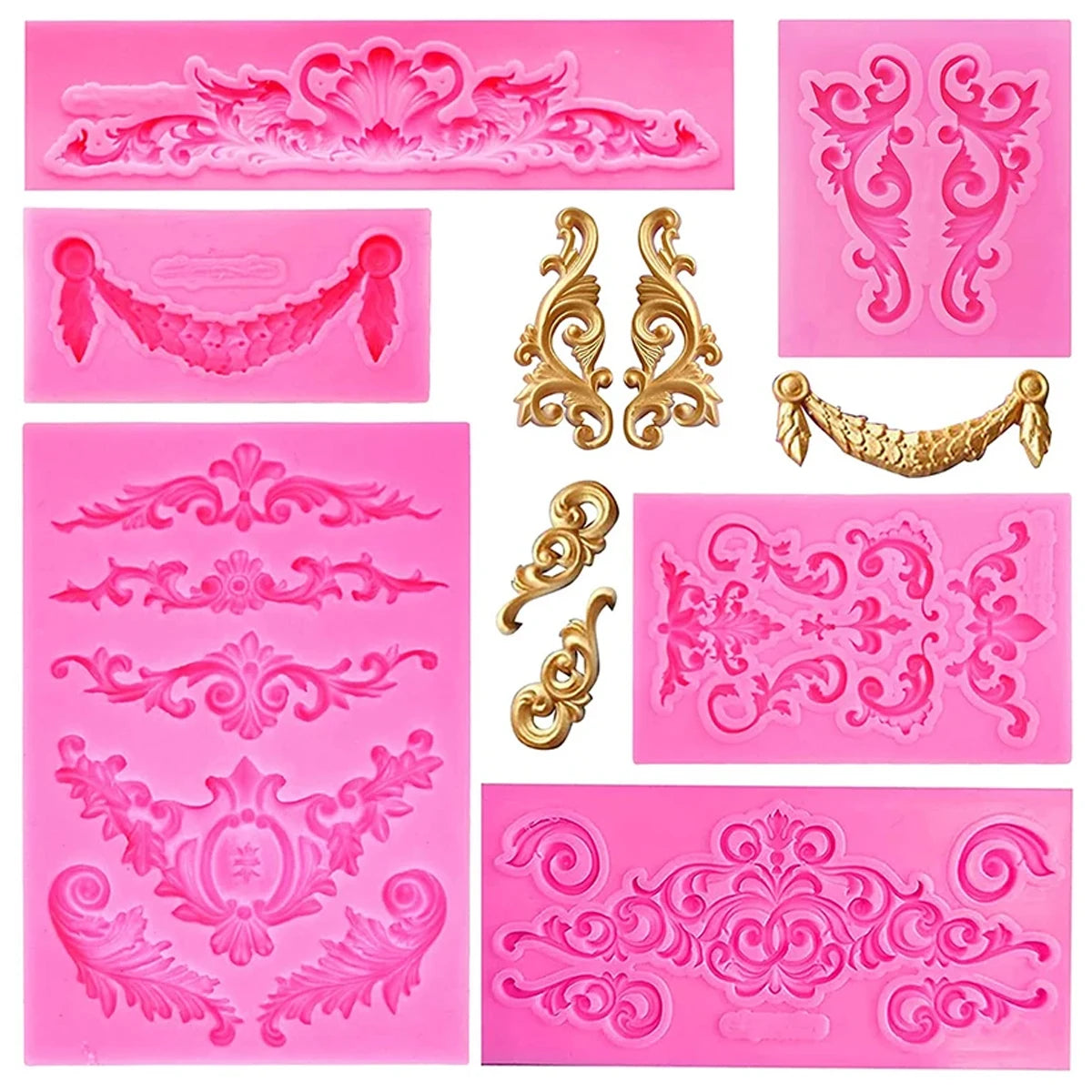 Baroque silicone mould rope embossed chocolate royal flower lace decorative mould is suitable for cake candy clay resin