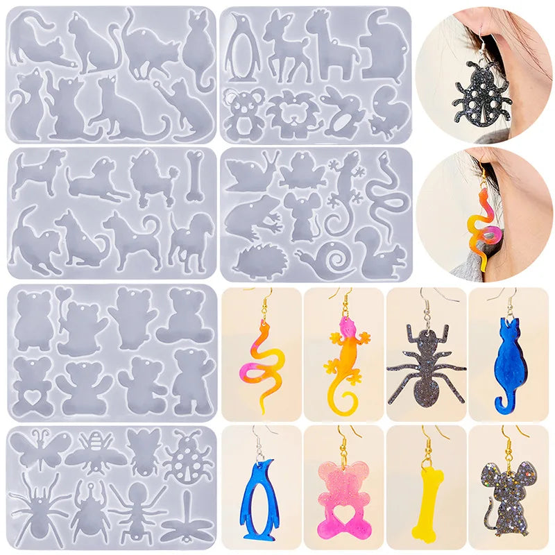 DIY Pet Tag Making Resin Mold Jewelry Silicone Molds Cat Bear Dog Shapes for Keychain Jewelry Craft Supplies Mould