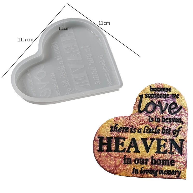 Crystal Heart Memorial Sign Resin Molds Letter Coaster Silicone Mould DIY Craft Home Decor Office Signs Epoxy Jewelry Tools