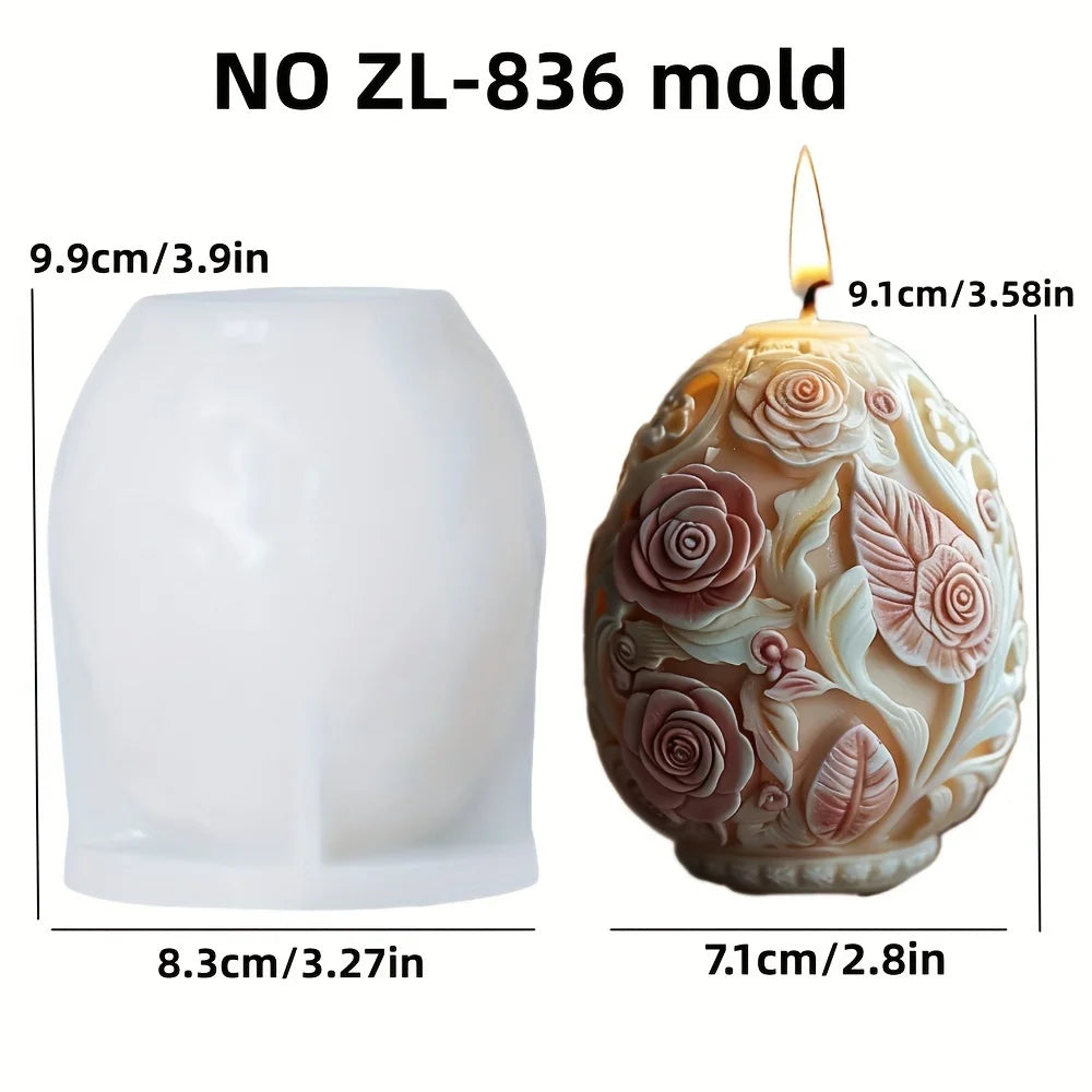 3D 2024 DIY Flower relief egg candle silicone mold Rose flower Easter egg resin mold Peony flower relief egg Decor gypsum mold