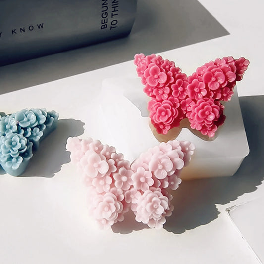 3D Beautiful Flower Butterfly Handmade Soap Mould Relief Blossom Insect Candle Silicone Mold Cake Decor Romantic Chocolate Gifts