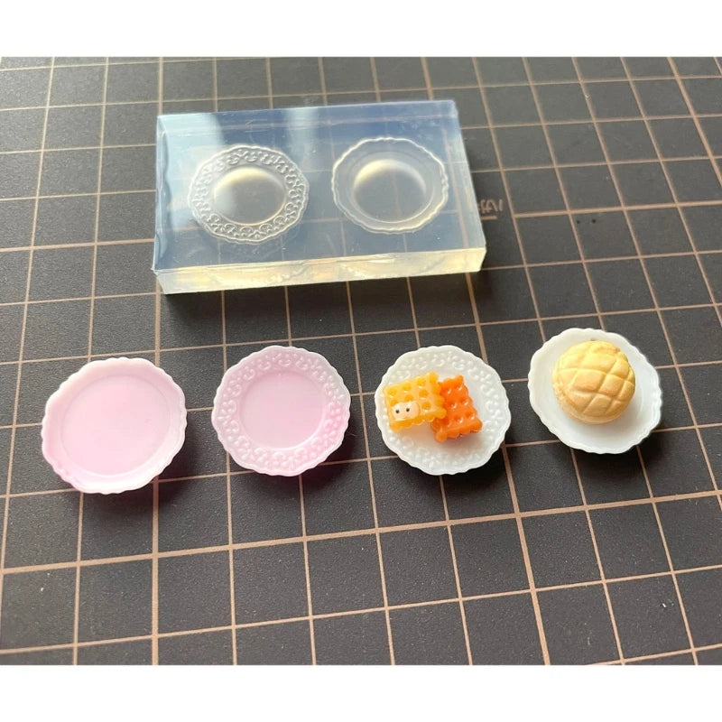 DIY Cute Mini Round Disc Charm Silicone Mold Handmade Miniature Food Cake Fondant Tray Plate Ornament Epoxy Resin Casting Mould