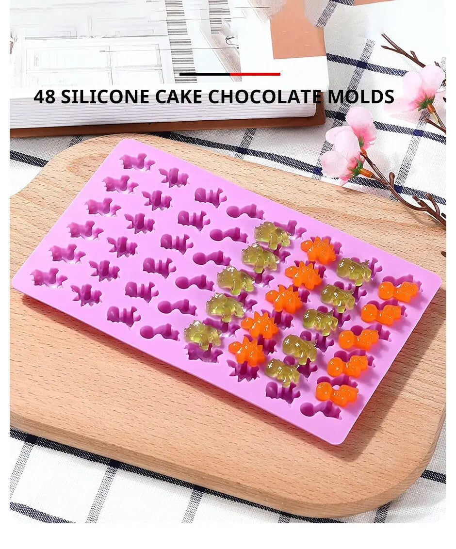 48 Little Dinosaur Silicone Cake Mold Chocolate Mold Insert Candle Flip Sugar Drip Biscuit Mold Kitchen Baking Tool