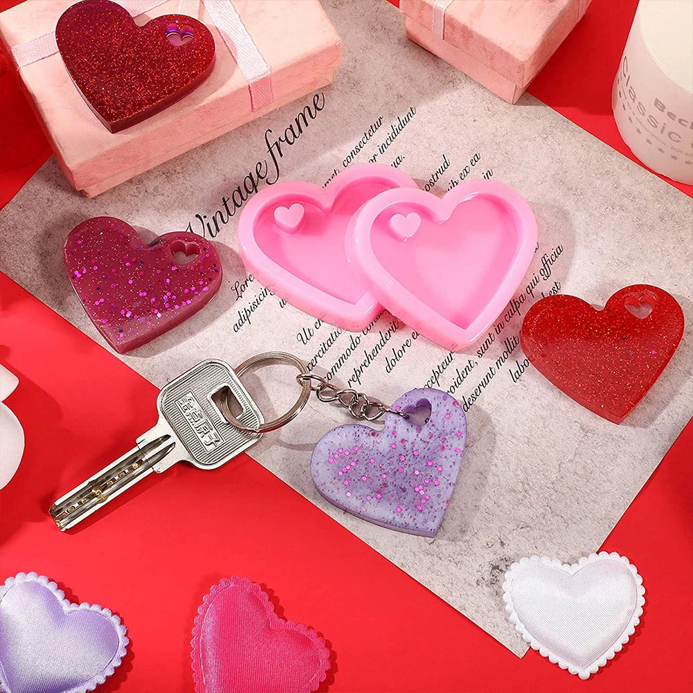 20Pcs Heart Keychain Molds Set 10 Heart Silicone Mold with Hole 10 Key Rings Pendant Jewelry Making for Valentine's Day Wedding