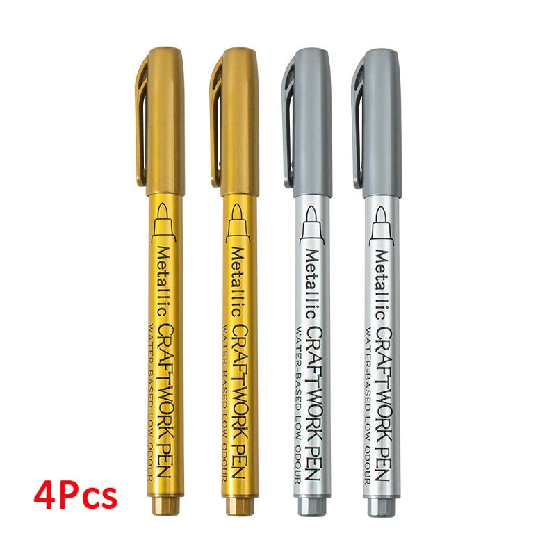 1-4Pcs Metallic Waterproof Permanent Marker Pens for DIY Epoxy Resin Mold Gold Silver Color Drawing Supplies Craft Marker Pen