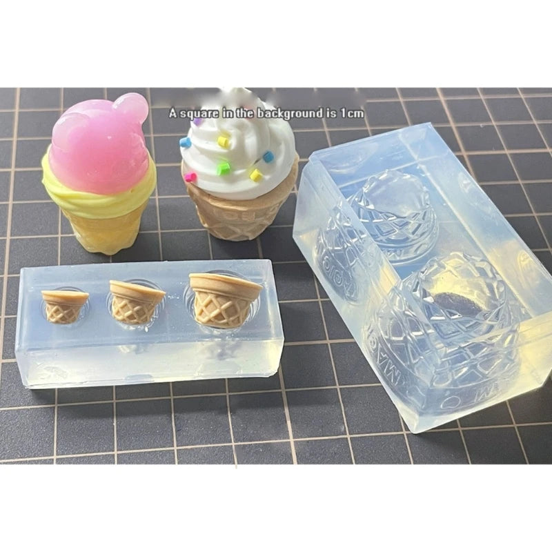 DIY 3D Ice Cream Cone Resin Mold Simulated Food Mini Cake Cup Silicone Mold DIY Craft Hand-Making Accessories