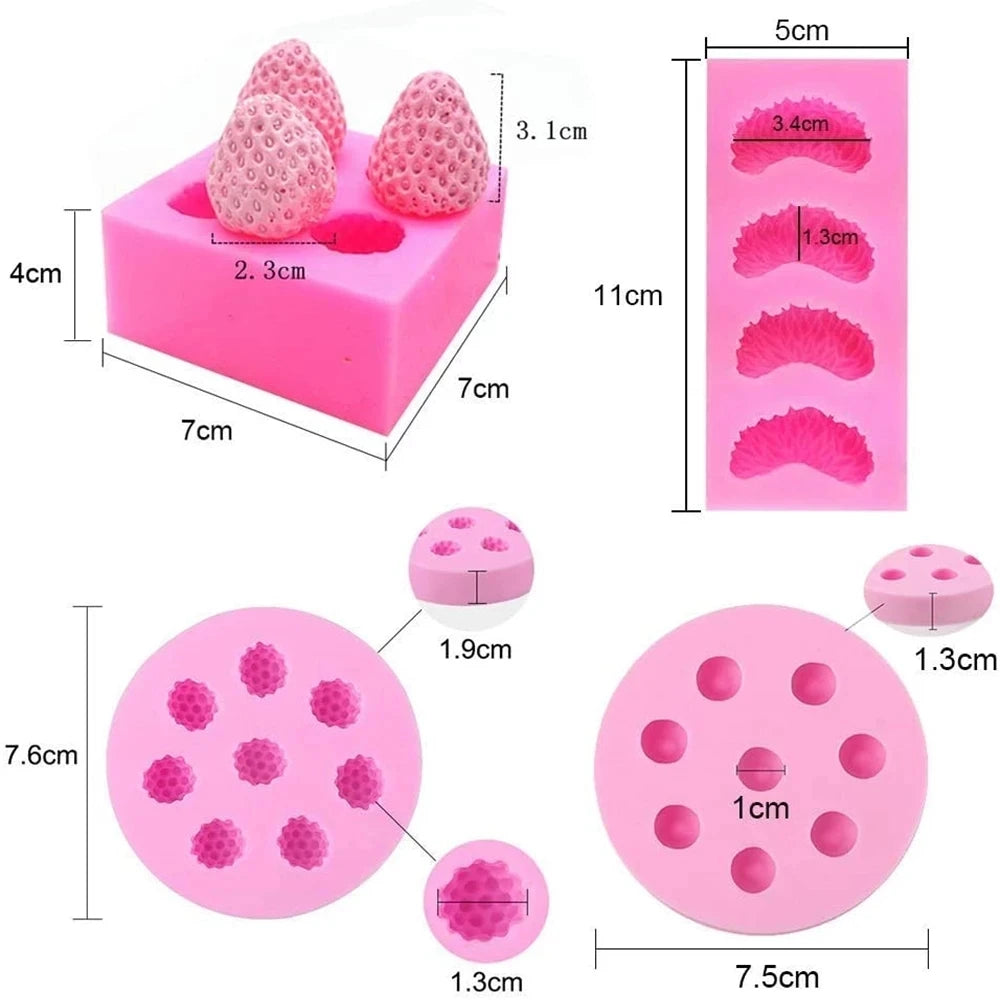 3D Candle Mold Mini Strawberry Raspberry Blueberry Tangerine Segment Fruit Fondant Soap Candle Mulberry Wax Melts silicone Molds