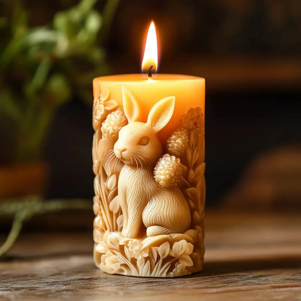 Cute Rabbit Relief Cylinder Candle Silicone Mold Vertical Ear Rabbit Flower Resin Mould Easter Rabbit Relief Crafts Gypsum Molds