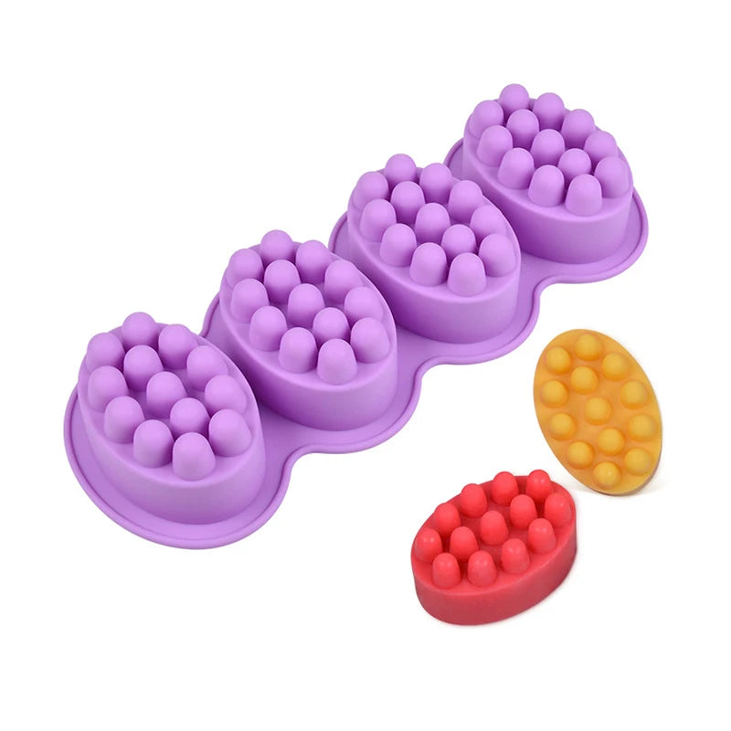 4 Hole Oval Massage Soap Silicone Mold DIY Multicavity Geometry Round Candle Resin Making Tool Cake Baking Mould Christmas Gift