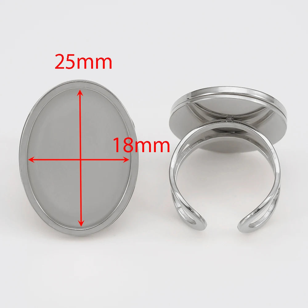 4pcs Stainless Steel Oval Ring Settings 18 25mm Blank Cabochon Trayer Open Rings Epoxy Craft Bases for Bezel Jewelry Making DIY