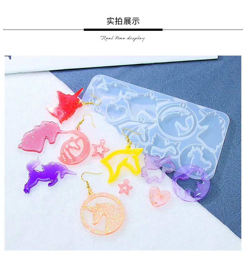 DIY Resin Pendant Mold Unicorn Ornament Pendant Mold Epoxy Resin Casting Mold for DIY Crafts Necklace Keychain Making