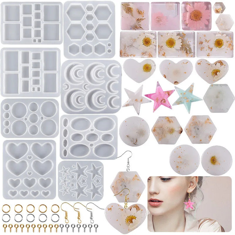 Earring Pendant Epoxy Resin Mold DIY Keychain Silicone Mold Jewelry Making Molds Heart Leaves Moon Charms Pendant Making Craft