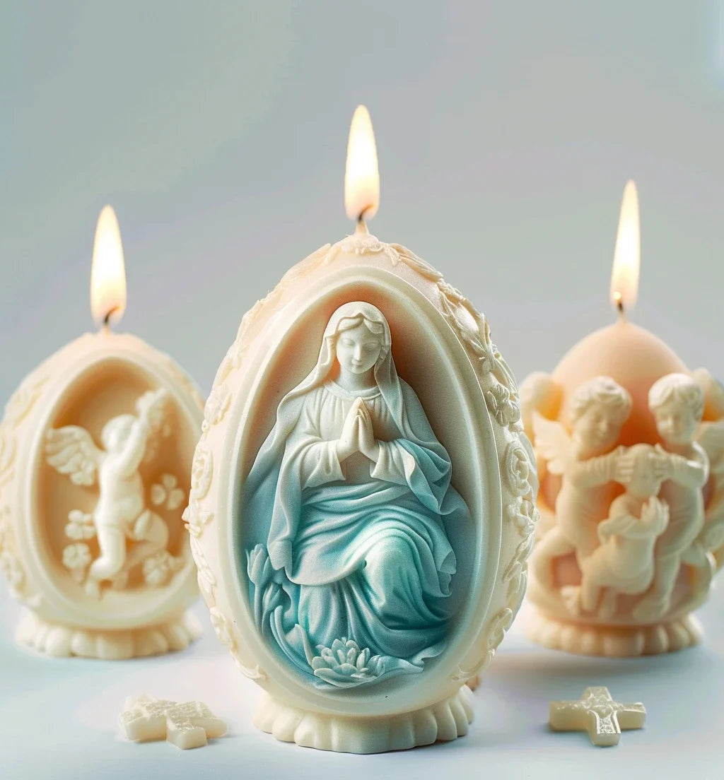 3D Easter Jesus Egg Candle Silicone Mold Virgin Mary Easter Egg Candle Mould Resin Jesus Egg Gypsum Molds Easter Gift