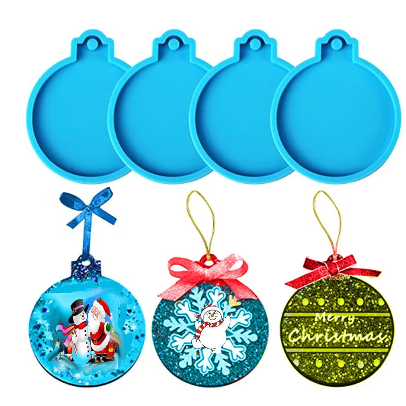 4Pcs Christmas Ball Ornament Resin Mold DIY Round Shape Keychain Pendant Silicone Mold Xmas Tree Hanging Pendant Casting Tool