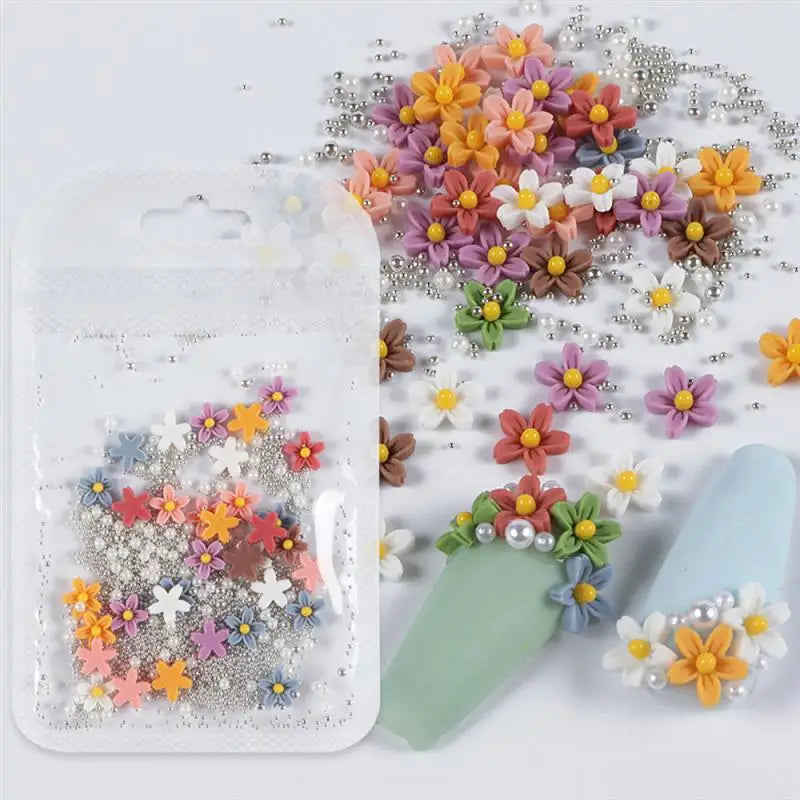 1pack Acrylic Flower Resin Filling For Epoxy Resin Mold Filler Nail Art Decoration Mixed Size Flower With Beads Jewelry Filling