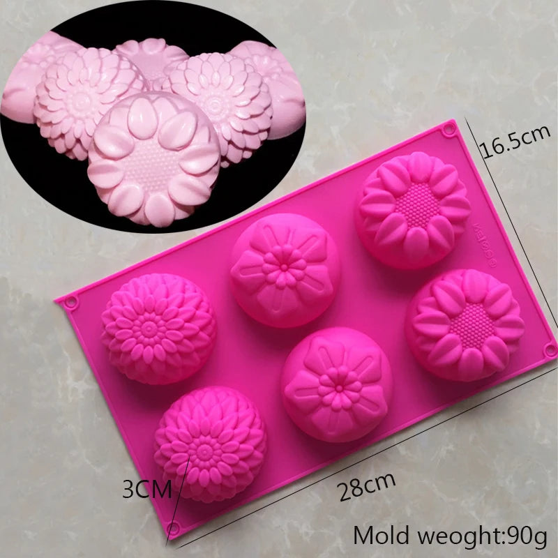 6 Cavity Flower Shaped Silicone Soap Mold DIY Handmade Aromatherapy Soap Making Form Chocolate Cake Mould Craft Making Supplies